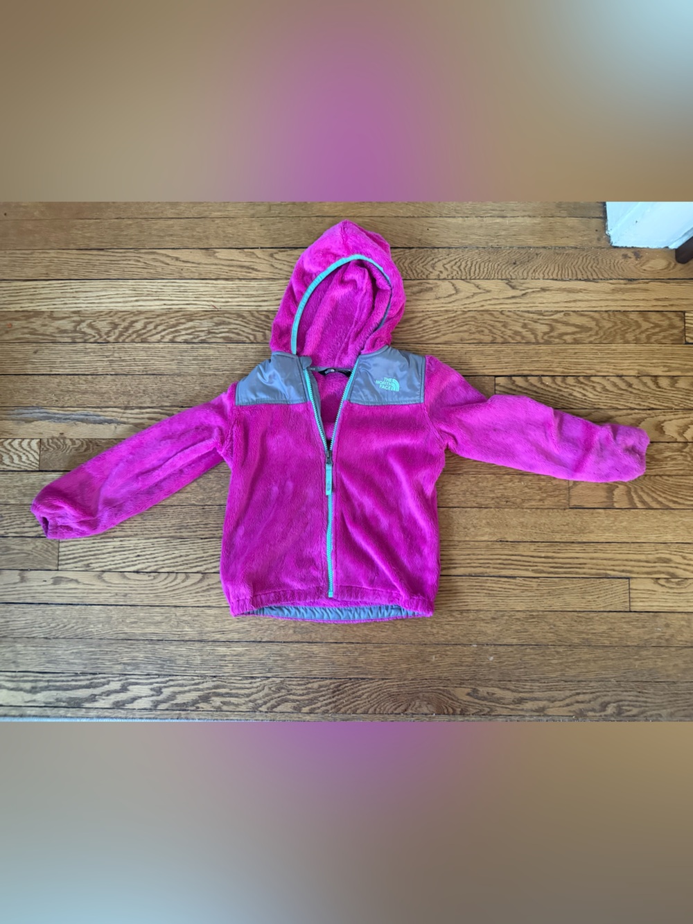 The North Face Pink Hooded Fleece Jacket - Size 6